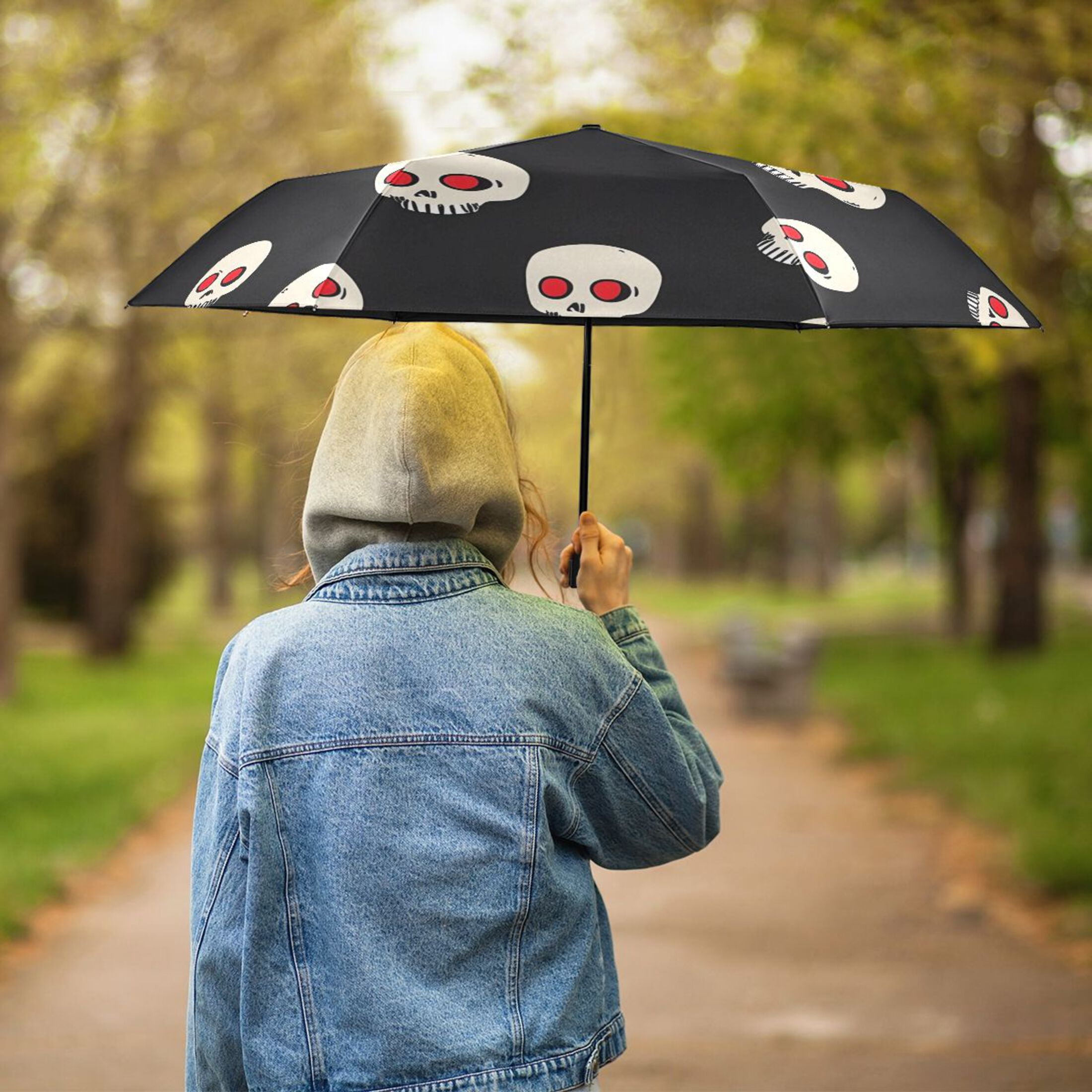 ALAZA Skull Head UPF 50+ Compact Folding Umbrella for Rain Travel Umbrella Packable