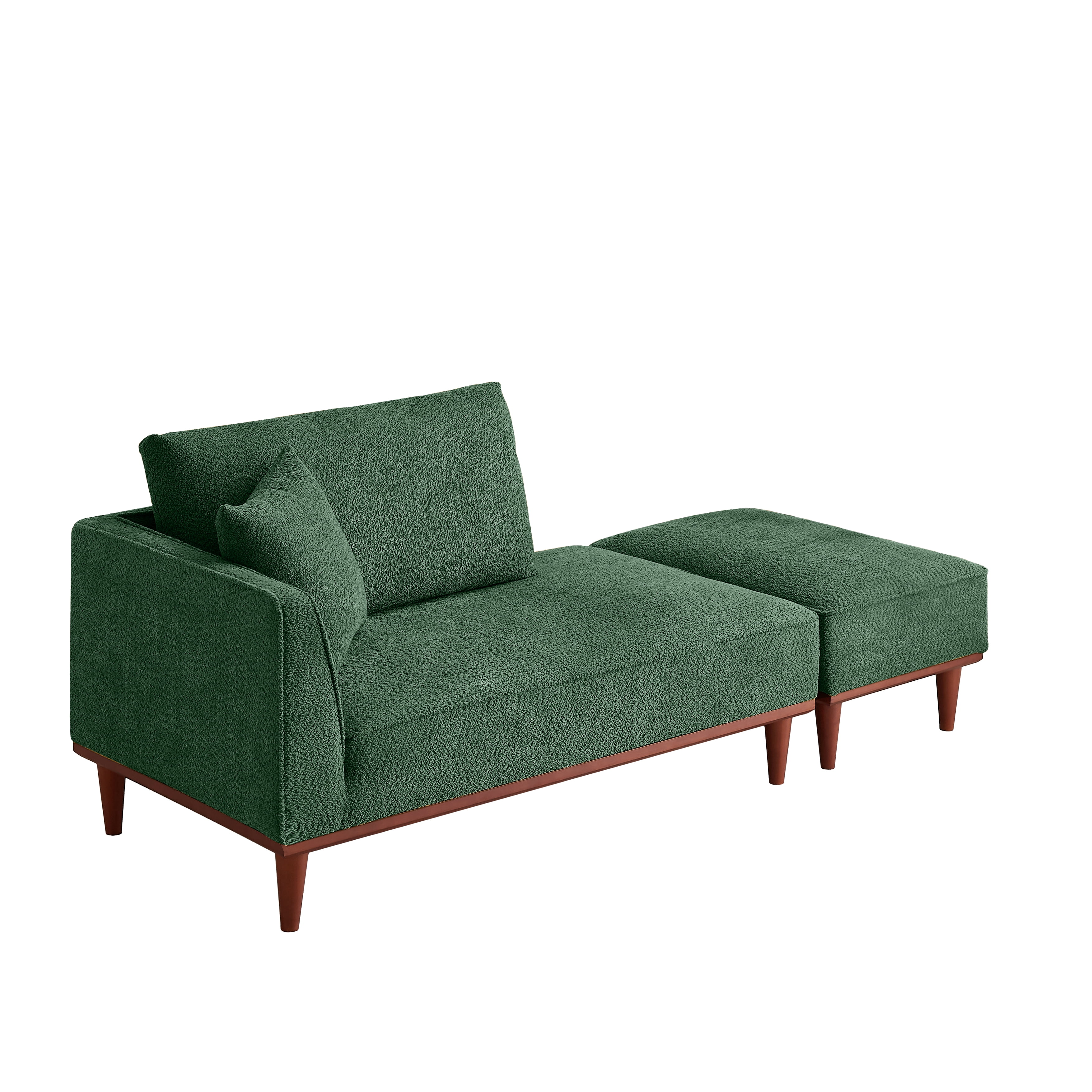 Upholstered Chaise Lounge and Stool, Convertible Chaise Lounge Chair with Detachable Ottoman for Living Room Bedroom Small Space, Easy Assembly, Green