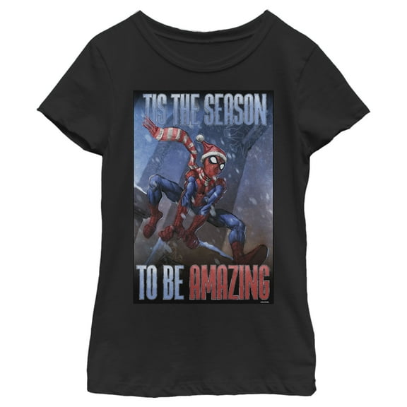 Girl's Marvel Spider-Man 'Tis The Season To Be Amazing Graphic Tee Black Large