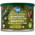 thumbnail image 1 of Great Value Hot & Spicy Jalapeño Flavoured Almonds, Vegan, 200g, 1 of 6