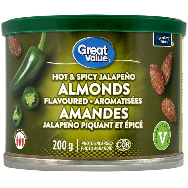Great Value Hot & Spicy Jalapeño Flavoured Almonds, Vegan, 200g