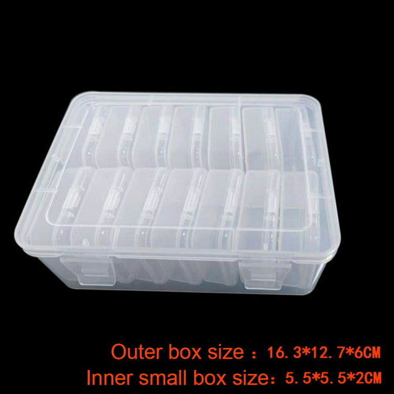 14Pcs Small Plastic Storage Box with Hinged Lids - Clear Bead