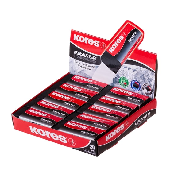 Borrador Negro Kores KE-20 Premium para Lápiz Caja con 20 Piezas