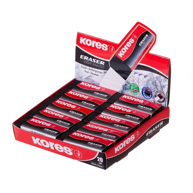 Borrador Negro Kores KE-20 Premium para Lápiz Caja con 20 Piezas