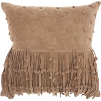 Mina Victory Couture Nat Hide Knots & Fringe Beige 18" x 18" Throw Pillow