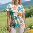 thumbnail image 5 of COMVALUE Scrub Tops Women Short Sleeve Plus Size V Neck Fun Printed Scrubs Top Medical Nursing Uniforms with Pockets (Beige, XL), 5 of 9