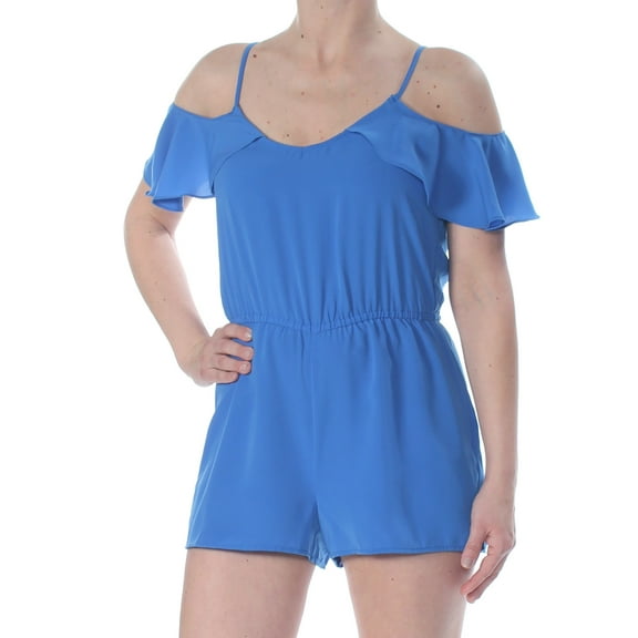 BEBOP Womens Blue Ruffled Spaghetti Strap Romper Juniors Size: XS