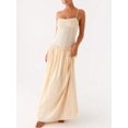 thumbnail image 2 of Light Yellow Spaghetti Strap Smocked Tiered Maxi Sundress Flowy Vacation Beach Dress, 2 of 6