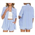 thumbnail image 2 of Conjunto de Dos Piezas para Mujer 2025: Camisa A Rayas y Pantalones Cortos. Azul XL, 2 of 7