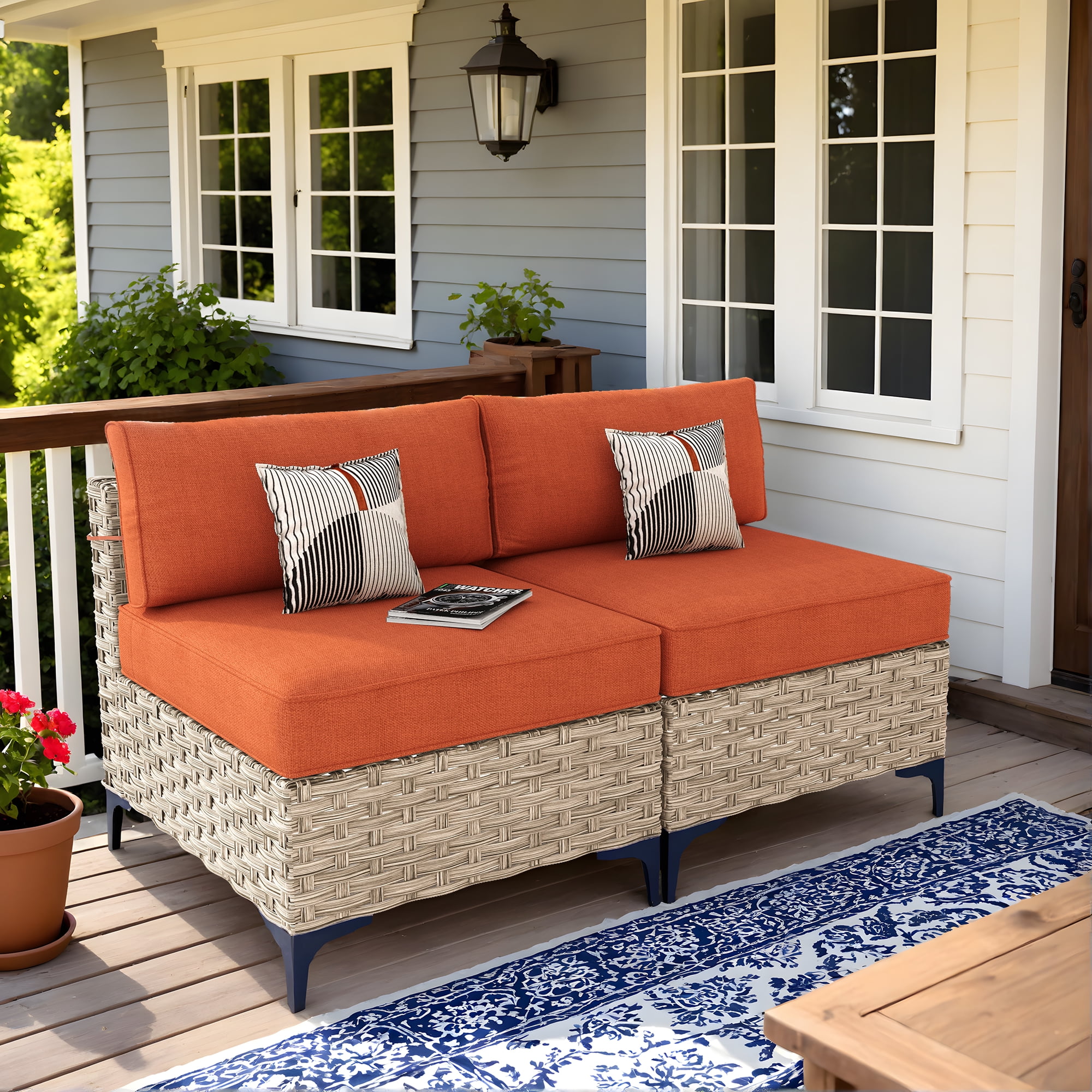 Ovios 2 Pieces Outdoor Patio Conversation Furniture Set Cushioned PE Rattan Wicker Chairs Set