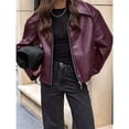 thumbnail image 6 of Women's Leather Jacket Long Sleeve Zipper Faux Oversized Coats Fall Fashion Outfits Winter Clothes Wine Red M, 6 of 10