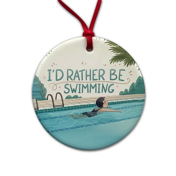 I'd Rather Be Swimming Swimmer Christmas Tree Holiday Round Ceramic Ornament