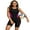 Black, variant on Sociala Splicing One Piece Athletic Swimsuit for Womens with Knee Length Sport Swimwear