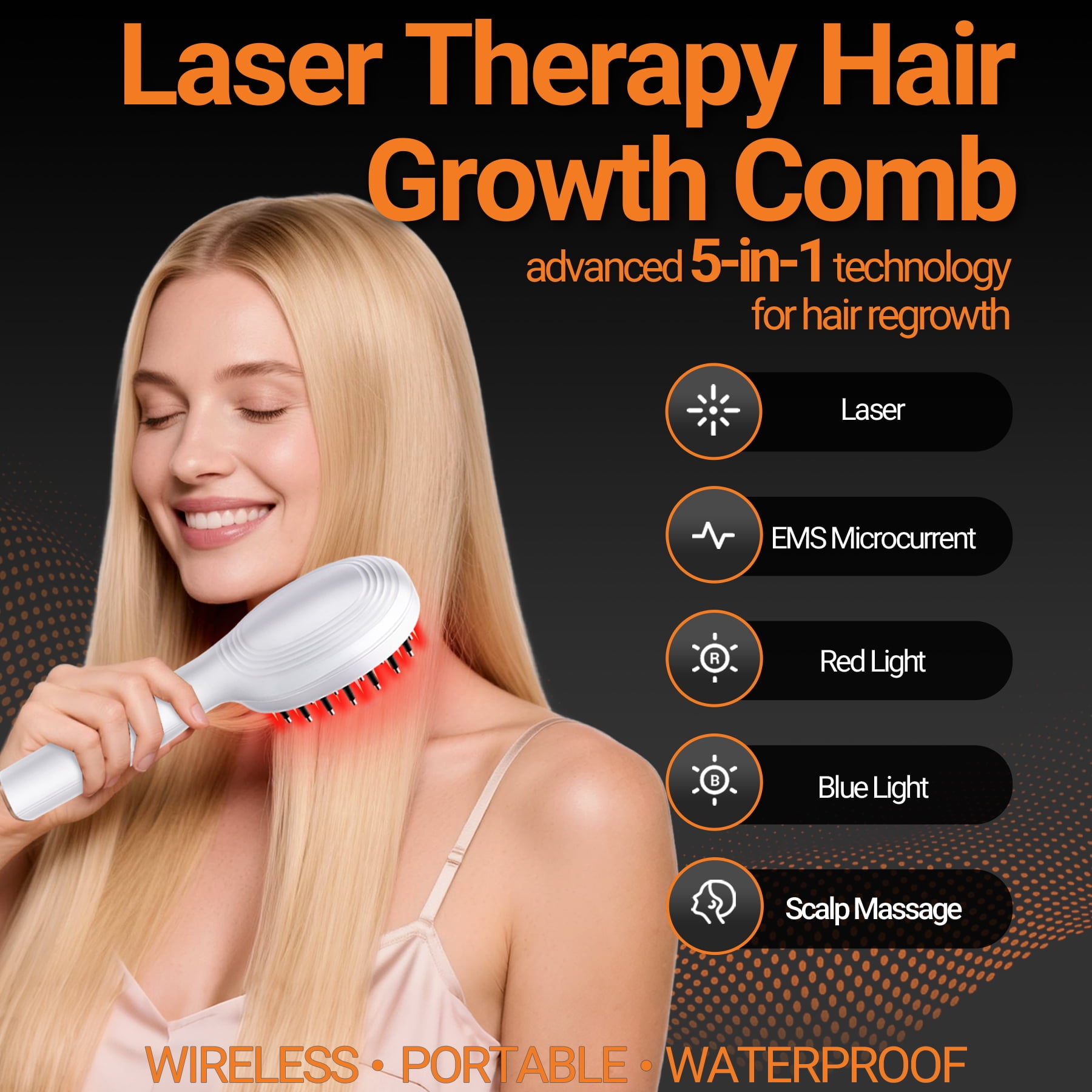 Laser Scalp Massager Comb - Scalp Massager with Red Light & Vibration - Red Light Therapy for Hair Loss Women & Men - IPX6 Waterproof - White