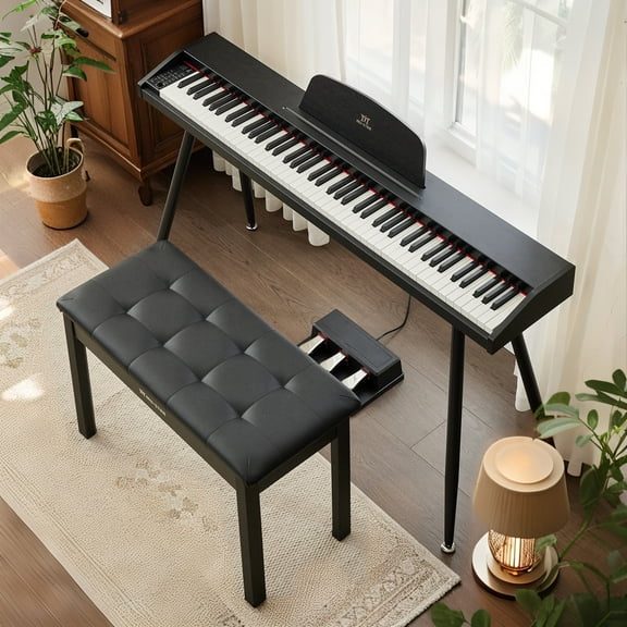 Black 88Keys Semi Weighted Electric Digital Piano w/3-Pedal,USB/MIDI,Storage Bench