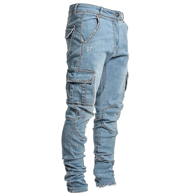 Pantalones vaqueros cargo para hombre Pantalones vaqueros ajustados Pantalones casuales ajustados