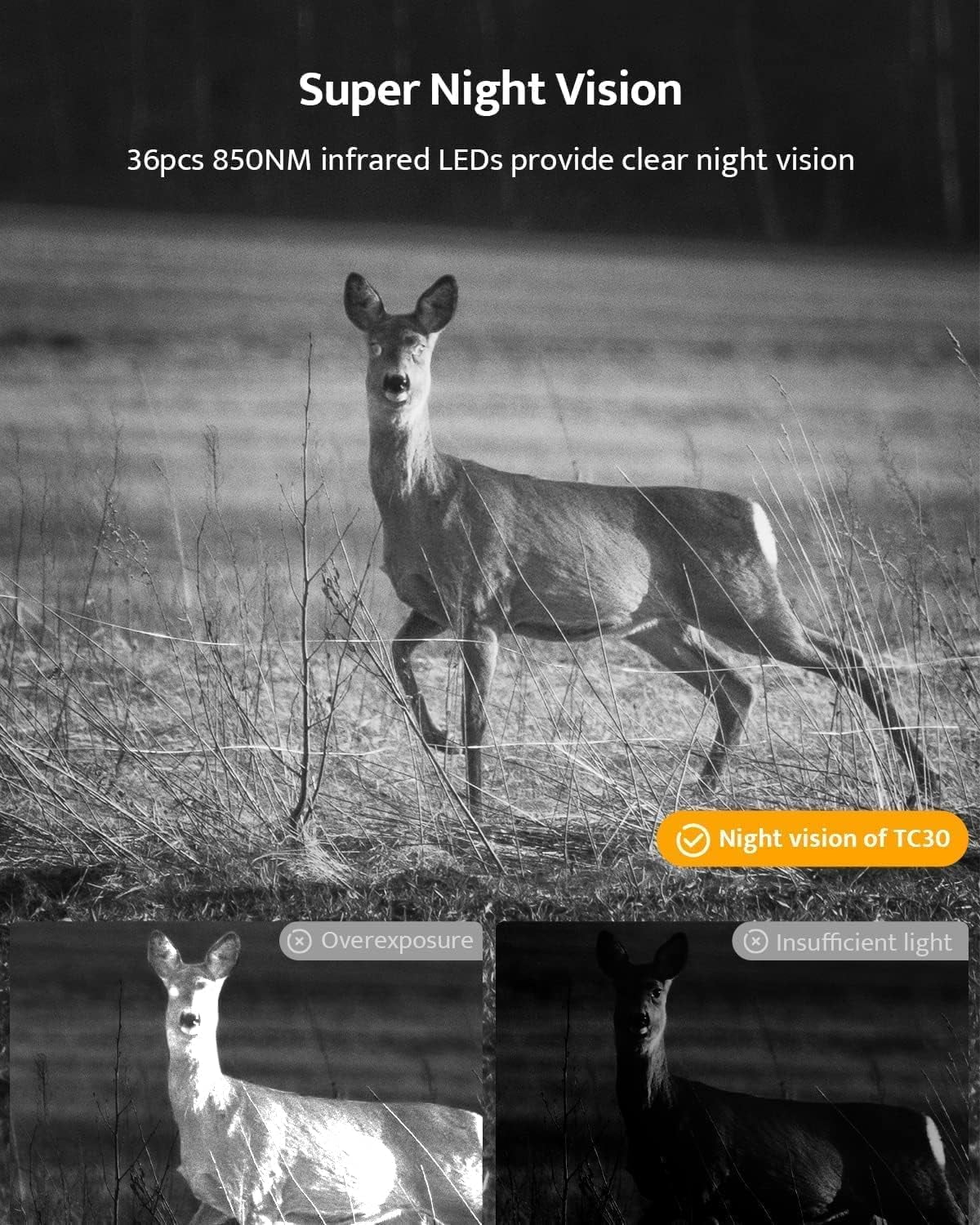 Usogood Trail Camera, 48MP 4K Hunting Camera with Night Vision Motion Activated IP66 Waterproof, Deer Camera for Outdoor Wildlife Watching Monitoring