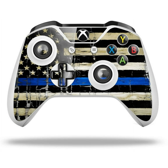 WraptorSkinz Decal Skin Wrap Set works with 2016 and newer XBOX One S / X Controller Painted Faded Cracked Blue Line Stripe USA American Flag (CONTROLLER NOT INCLUDED)