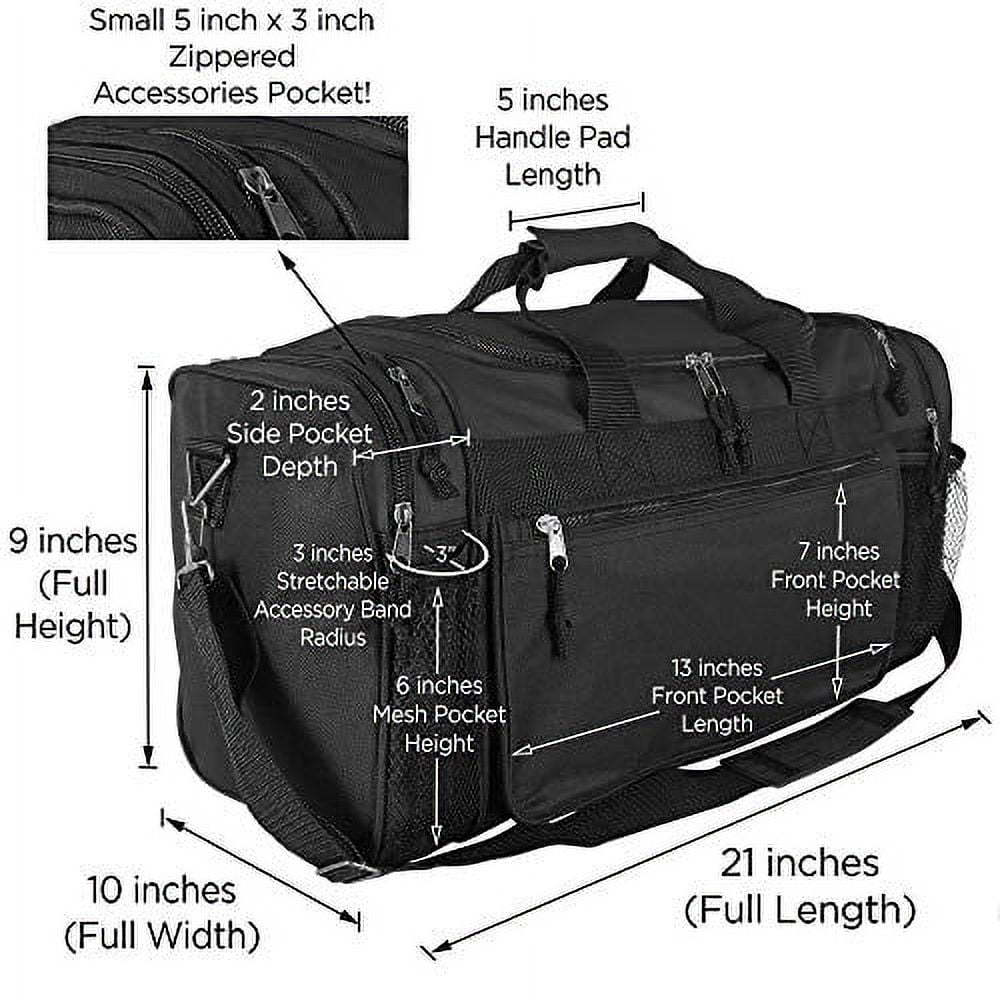 DALIX 20" Sports Duffle Bag w Water Bottle Mesh and Valuables Pockets in Black