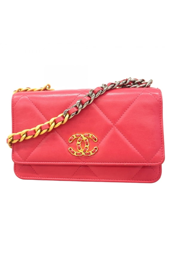 Pre-Owned Chanel Matelasse Chain Shoulder Wallet, 19, Lambskin, Pink, Women's (Good)