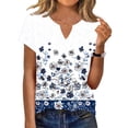 thumbnail image 2 of Zylanna Women's T-Shirts Blouse, Summer Short Sleeve Floral Print V-Neck Fashion Tee Tops Light Blue, 2 of 7