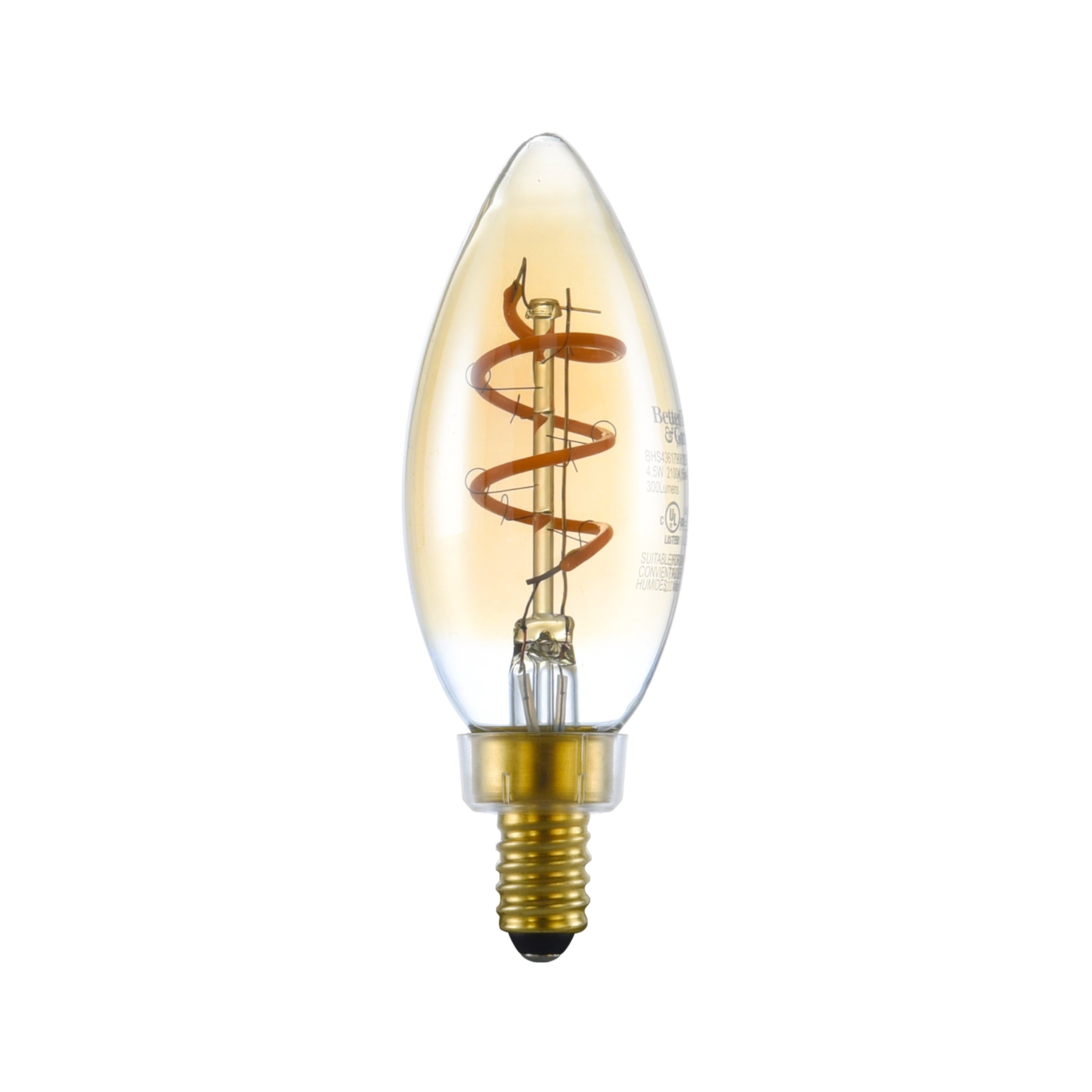 (2 pack) Better Homes & Gardens LED B10 Candle Bulb, 4.5W (40W Equivalent), Dimmable, 2100K Ultra Warm White, 4 Pack