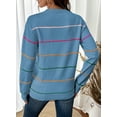 thumbnail image 3 of DOKOTOO Womens Striped Knit Sweater Crew Neck for Office Casual Blue Sweaterrs, 3 of 9