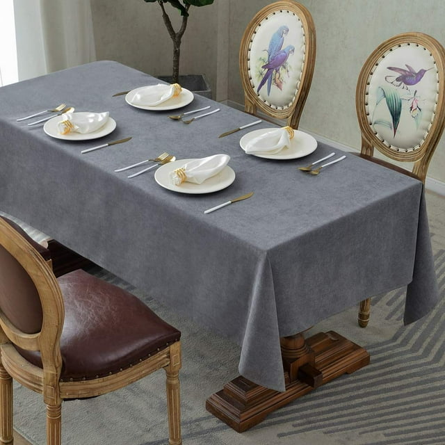 BALCONY & FALCON Rectangle Tablecloth Fuzzy Linen Water Resistant Table Cover for Easter Spring Gardening Outdoor Dining Gray 55 x 71