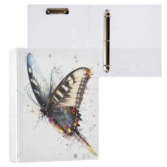 Digital Elements Butterfly 3 Ring Hardcover Binders 1.5in Round Rings for Letter-Size Folder Paper Organizer Pockets for Office Student Recipe