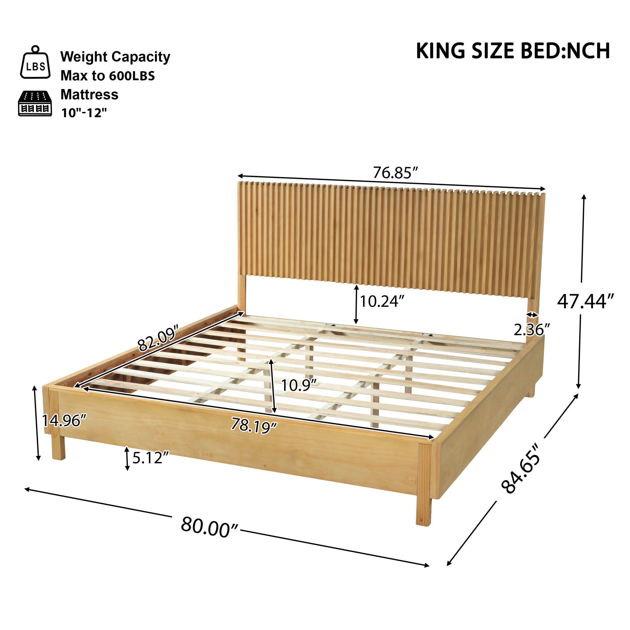 Christopher Knight Home King Platform Bed with Slat Headboard, No Box Spring Required, Natural