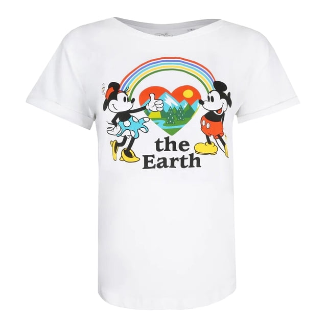 Disney - Camiseta The Earth de Mickey & Minnie Mouse para Mujer (Blanco)