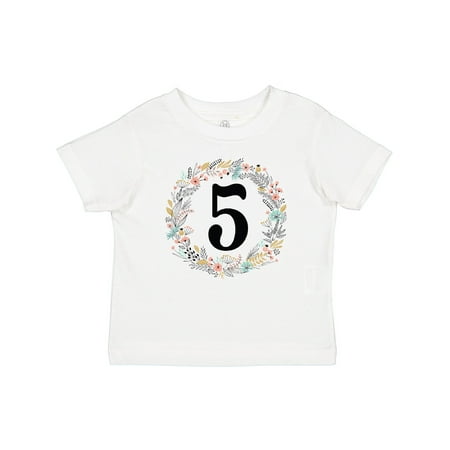 

Inktastic 5th Birthday Flowered Wreath 5 Year Old Girl Gift Toddler Toddler Girl T-Shirt