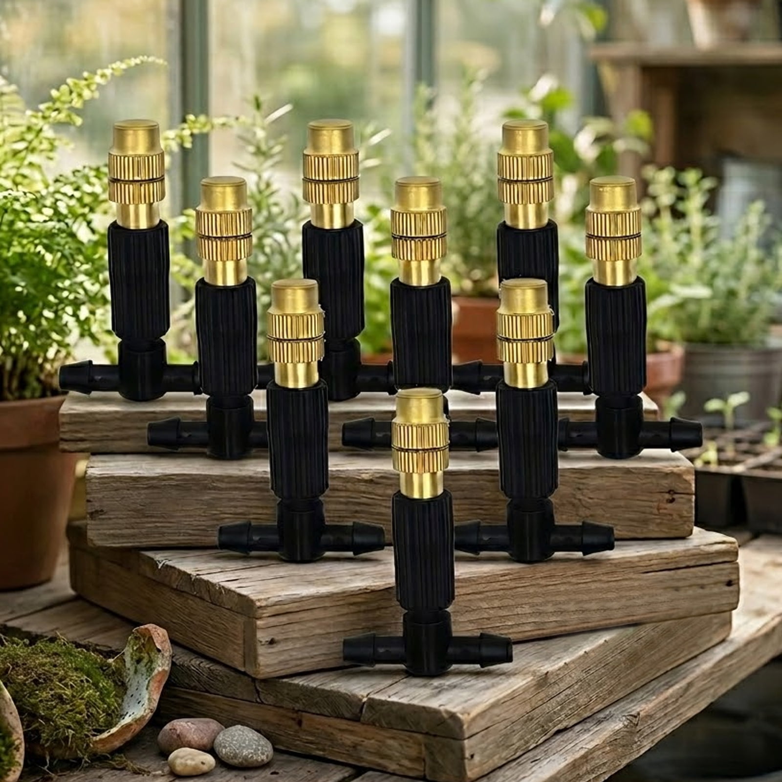 Brass Misting Irrigation Set with 1/4" Adjustable Nozzles,360° Bendable Drip Irrigation Kits for Garden,Greenhouse,Patio Misting,Outdoor Cooling
