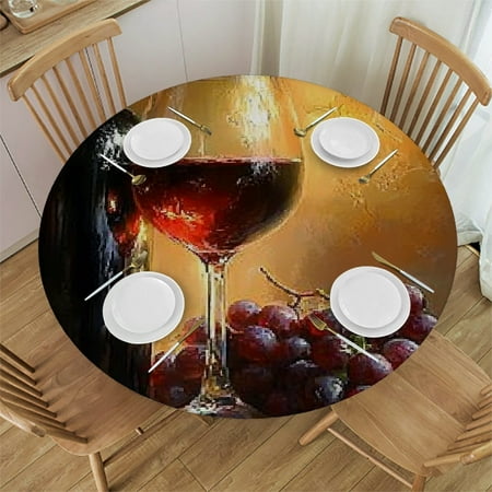 

Patifu Wine Grapes Bottle Round Tablecloth Stain-Resistant Indoor Outdoor Dining Party Waterproof 54 -58