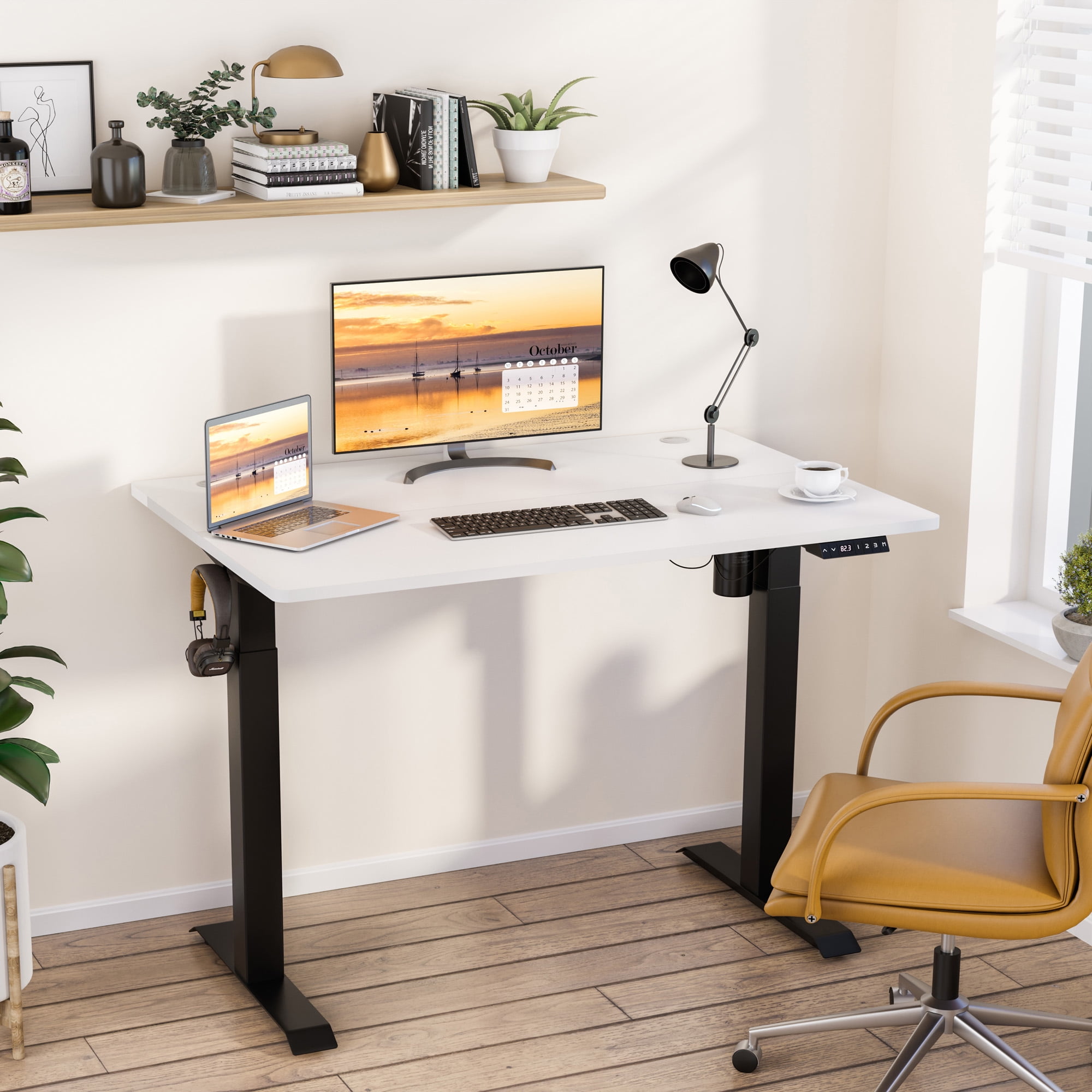 Black Eureka Ergonomic Electric Standing Desk 48 x 24 Inches Height Adjustable Sit Stand Desk Home Office Dual Motor Computer Workstation Solid Whole-Piece Desk Board