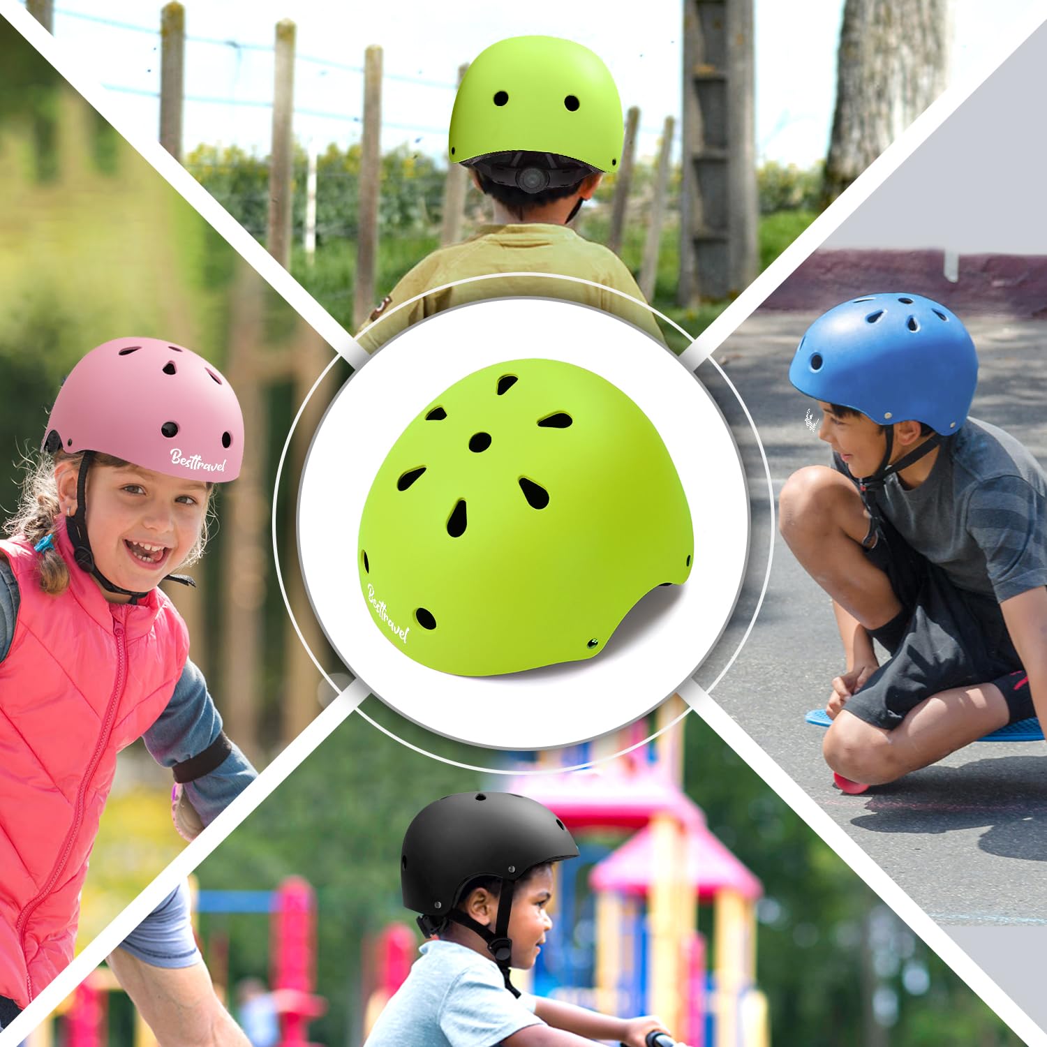 Kids Helmet, Toddler Helmet Adjustable Toddler Bike Helmet Ages 3-8 Years Old Boys Girls Multi-Sports Safety，Green