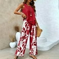 thumbnail image 2 of WTOBBY Women's Summer Vacation Outfit, Double-Layer Sleeveless Vest Top & Loose Casual Pants 2-Piece Set, Lightweight Travel Wear,Wine S, 2 of 3