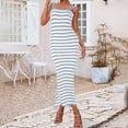 thumbnail image 4 of Vestido midi ajustado de punto a rayas de verano para mujer, cuello cuadrado, abertura lateral, camiseta sin mangas, suéter acanalado, vestidos largos elegantes y bonitos para mujer, 4 of 4