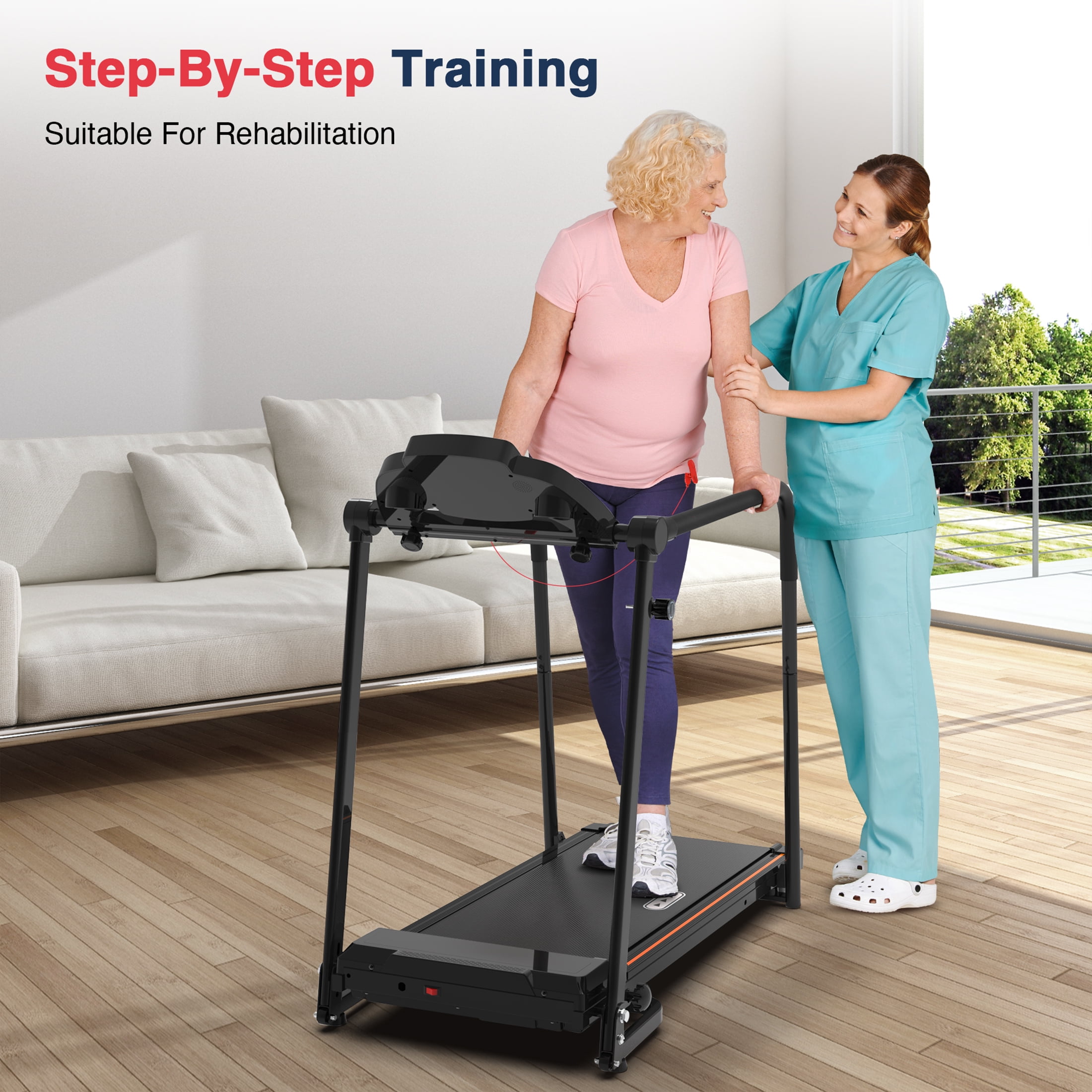 Hapycity Walking Treadmill with Long Handrails for Seniors 300lbs 2.25HP Recovery Fitness Exercise Machine for Home