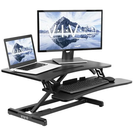 VIVO Black Height Adjustable Standing Desk Monitor Riser 30" Sit Stand Tabletop