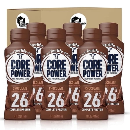 The Award Box Core Chocolate Power Elite High Protein Drink, Chocolate, 26g Protein, 14 fl oz, 6 Bottles