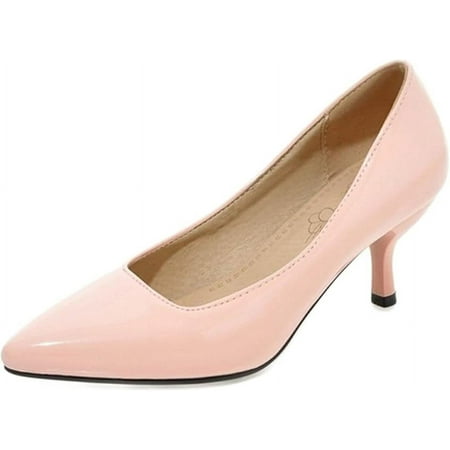 

Women Kitten Heel Pointed Toe Pumps Patent Leather Slip On Court Shoes