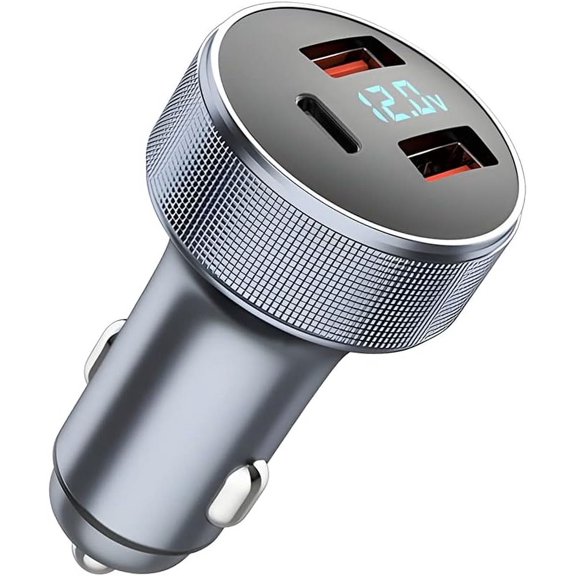 CoolStuff 72W Fast Car Charger Adapter, Dual USB Fast Charging Type C Car Charger with LED Display Adapter,QC 3.0 PD Cigarette Lighter Adapter for Laptop Smartphone, 3 in 1 Power Delivery for All Car