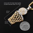thumbnail image 4 of FrostHike Mens 18k Gold Silver Plated Basketball Rim CZ Inlay Pendant Hip Hop Box Chain, 4 of 5