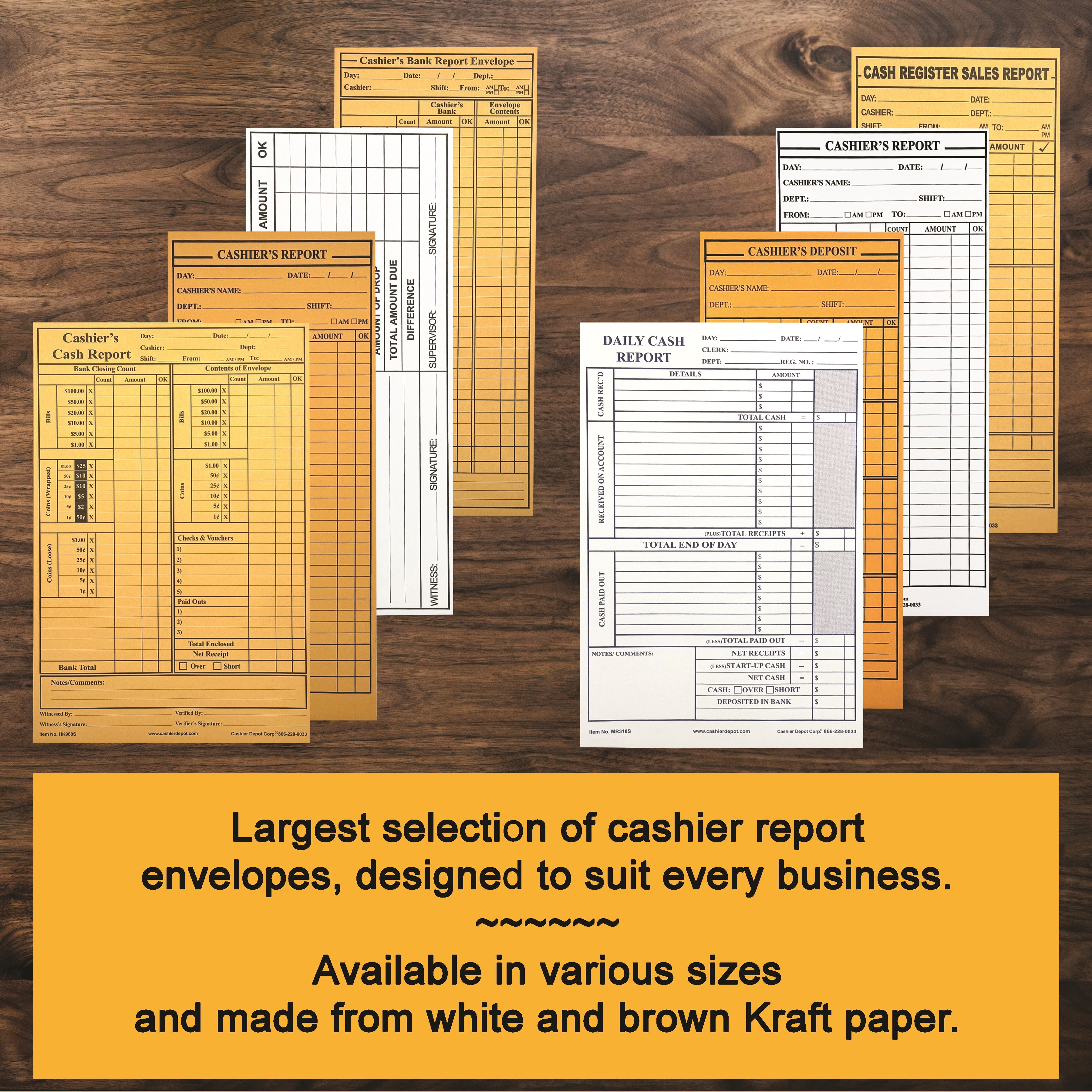 Cashier Depot MT230 Cashier's Report Peel & Seal Envelope, 4 1/2" x 10 3/8", Brown Kraft, 400 Count