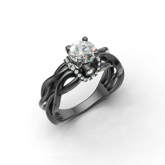 JFY JEWELS 1.3Ct Solitaire Natural Moissanite Women's Wedding Ring 14K Black Gold Plated Sterling Silver