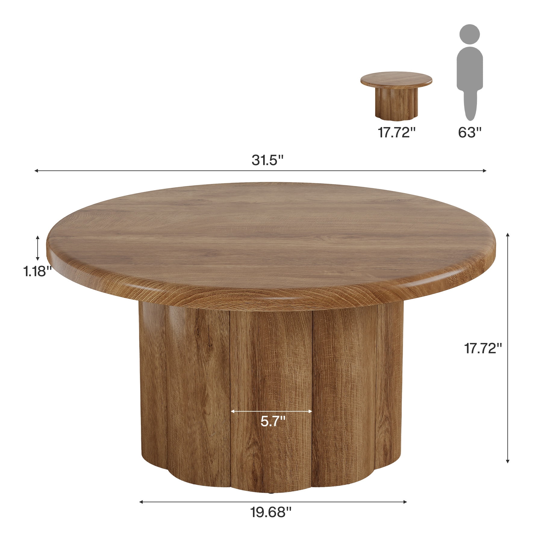 Tribesigns Round Coffee Table, 31.5" Cocktail Table with Fluted Drum Base, Circle Table for Living Room