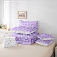 thumbnail image 5 of Feelyou Modern Cartoon Bow Bedding Comforter Set 7pcs, Fashion Princess Ribbon Queen Bedding Sets, Dreamy Purple Abstract Reversible Queen Sheet Sets, Luxury Bedroom Decor, 5 of 7