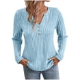 thumbnail image 2 of Elvqul Plain Sweaters Womens Blue Plus Size Long Sleeve Tops V-Neck Pullover Comfortable Sweaters, 2 of 9
