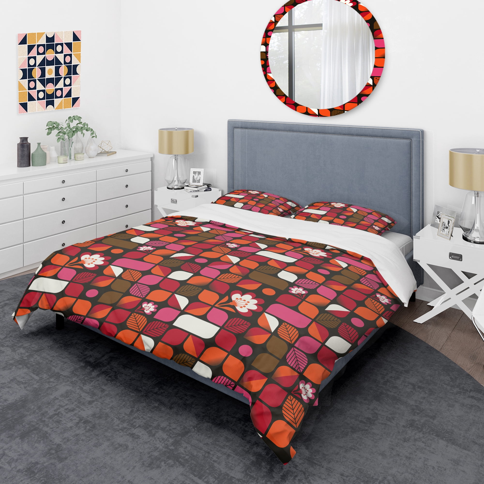 Designart 'Geometric Retro Flower Design I' Mid-Century Modern Duvet Cover Set